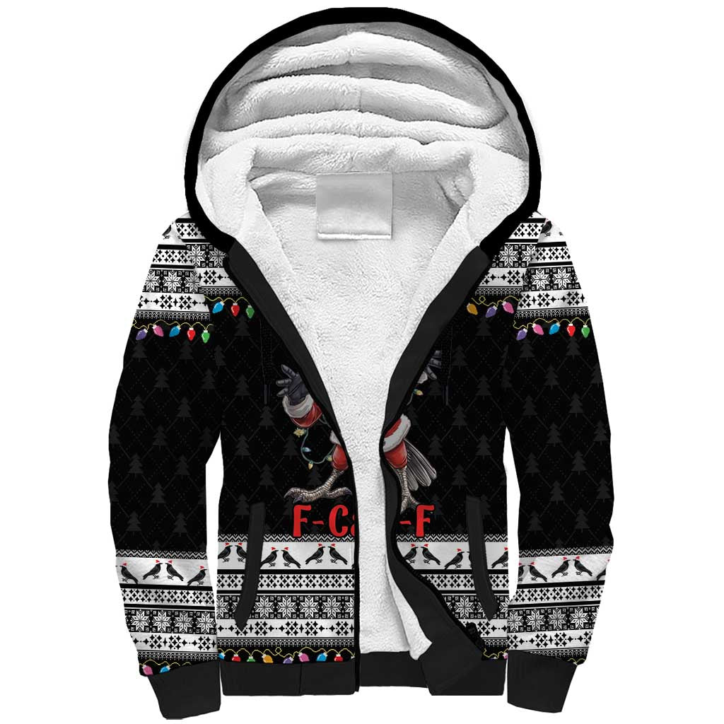 F Caw F Raven Christmas Sherpa Hoodie Funny Santa Crow - Wonder Print Shop