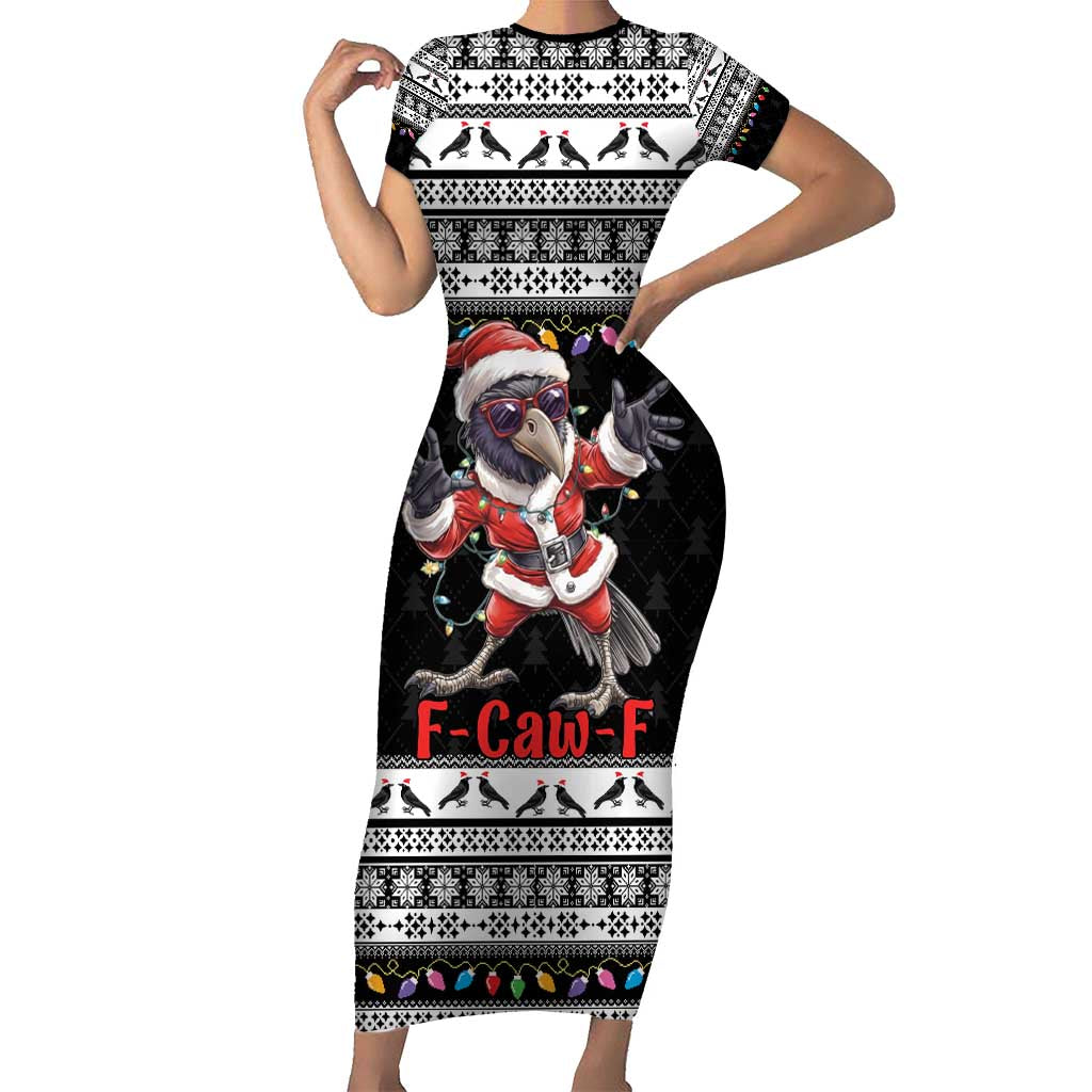 F Caw F Raven Christmas Short Sleeve Bodycon Dress Funny Santa Crow - Wonder Print Shop