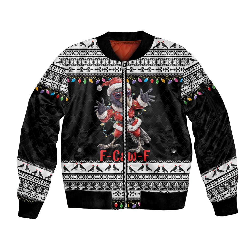 F Caw F Raven Christmas Sleeve Zip Bomber Jacket Funny Santa Crow - Wonder Print Shop
