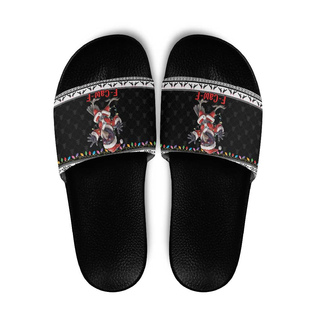 F Caw F Raven Christmas Slide Sandals Funny Santa Crow - Wonder Print Shop