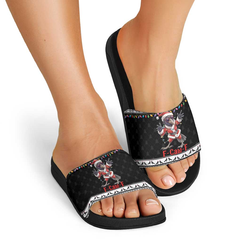 F Caw F Raven Christmas Slide Sandals Funny Santa Crow - Wonder Print Shop