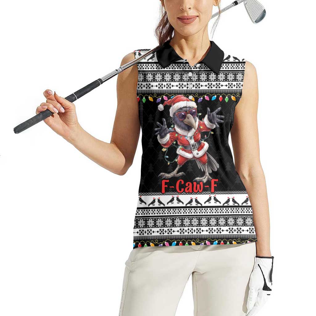 F Caw F Raven Christmas Women Sleeveless Polo Shirt Funny Santa Crow - Wonder Print Shop