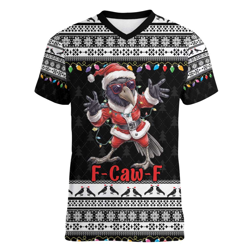 F Caw F Raven Christmas Women V-Neck T-Shirt Funny Santa Crow - Wonder Print Shop