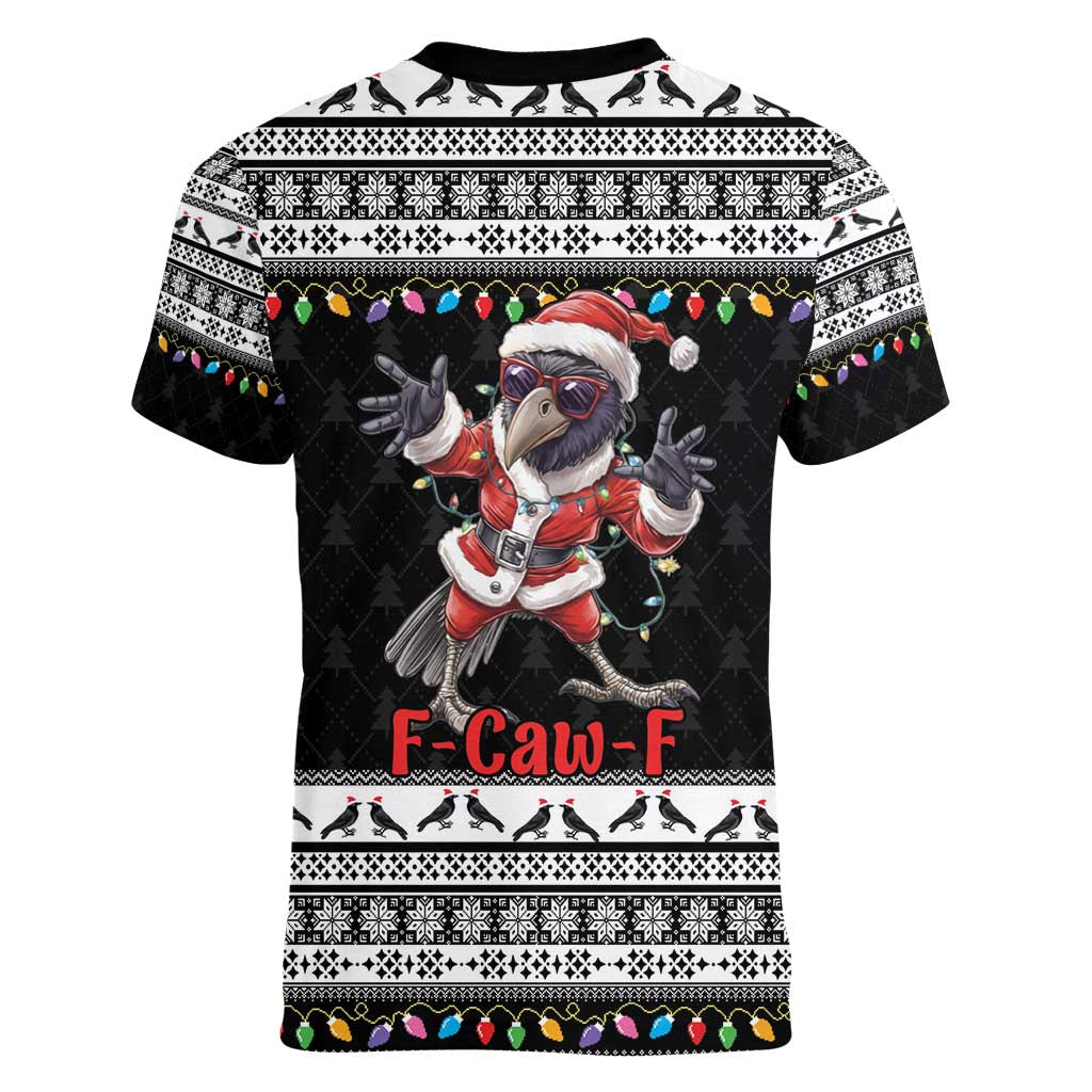 F Caw F Raven Christmas Women V-Neck T-Shirt Funny Santa Crow - Wonder Print Shop