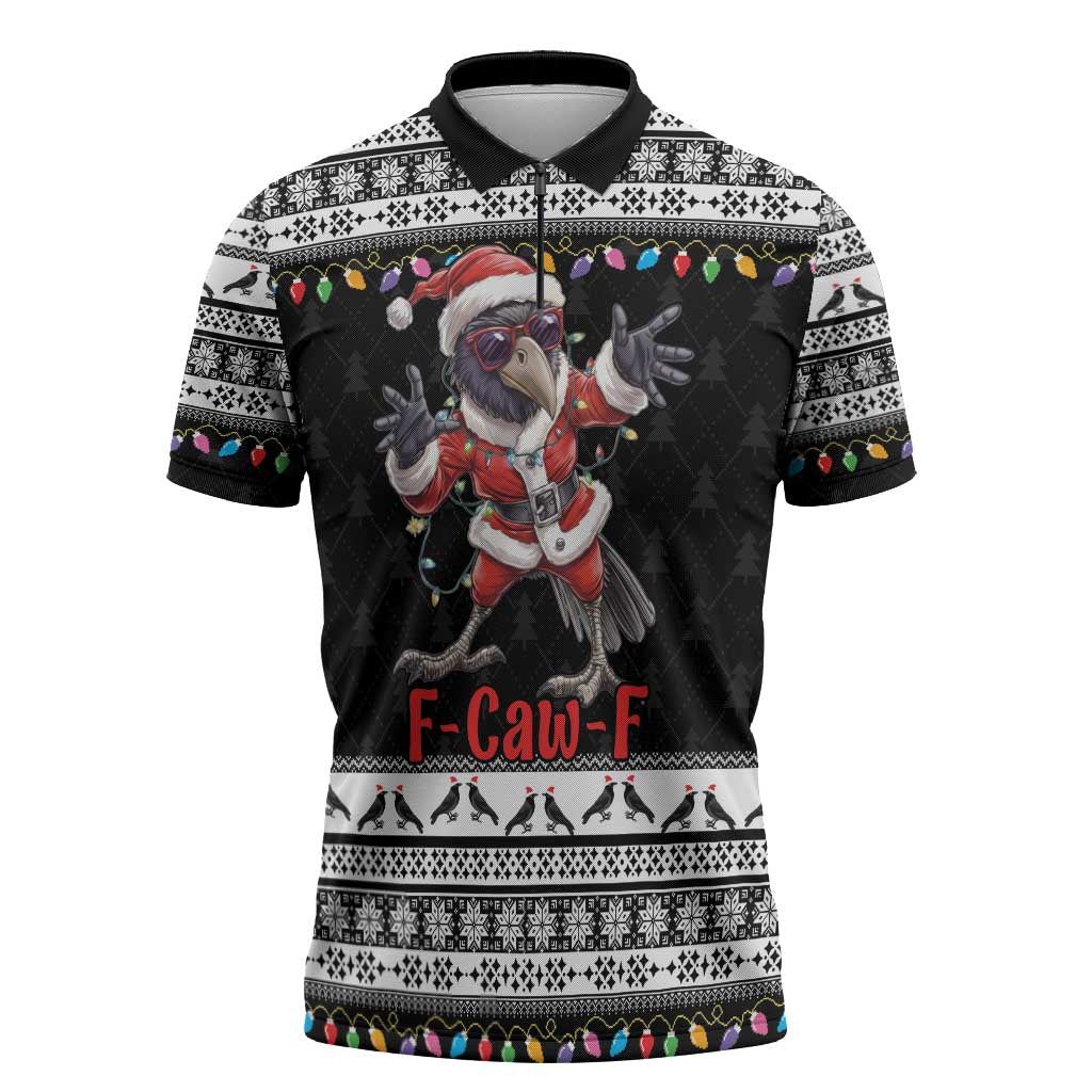 F Caw F Raven Christmas Zipper Polo Shirt Funny Santa Crow - Wonder Print Shop