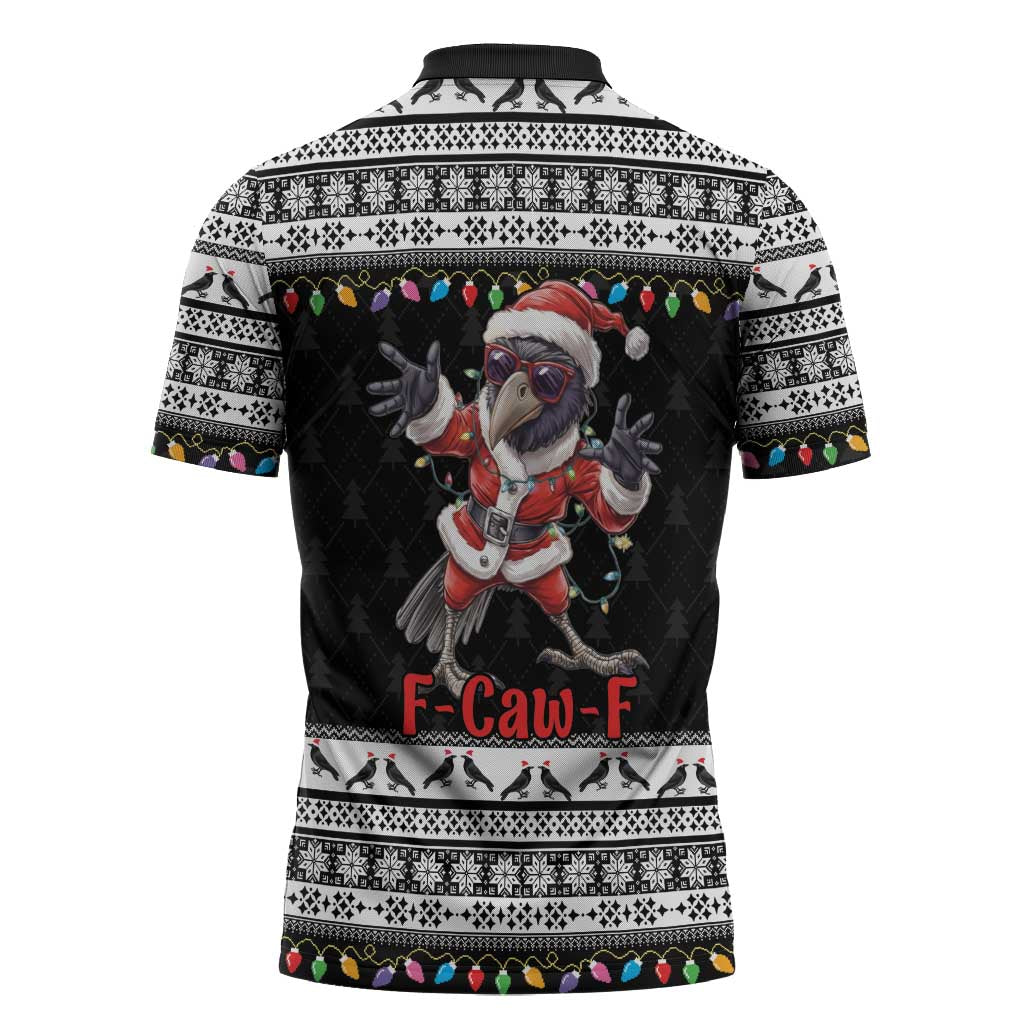 F Caw F Raven Christmas Zipper Polo Shirt Funny Santa Crow - Wonder Print Shop
