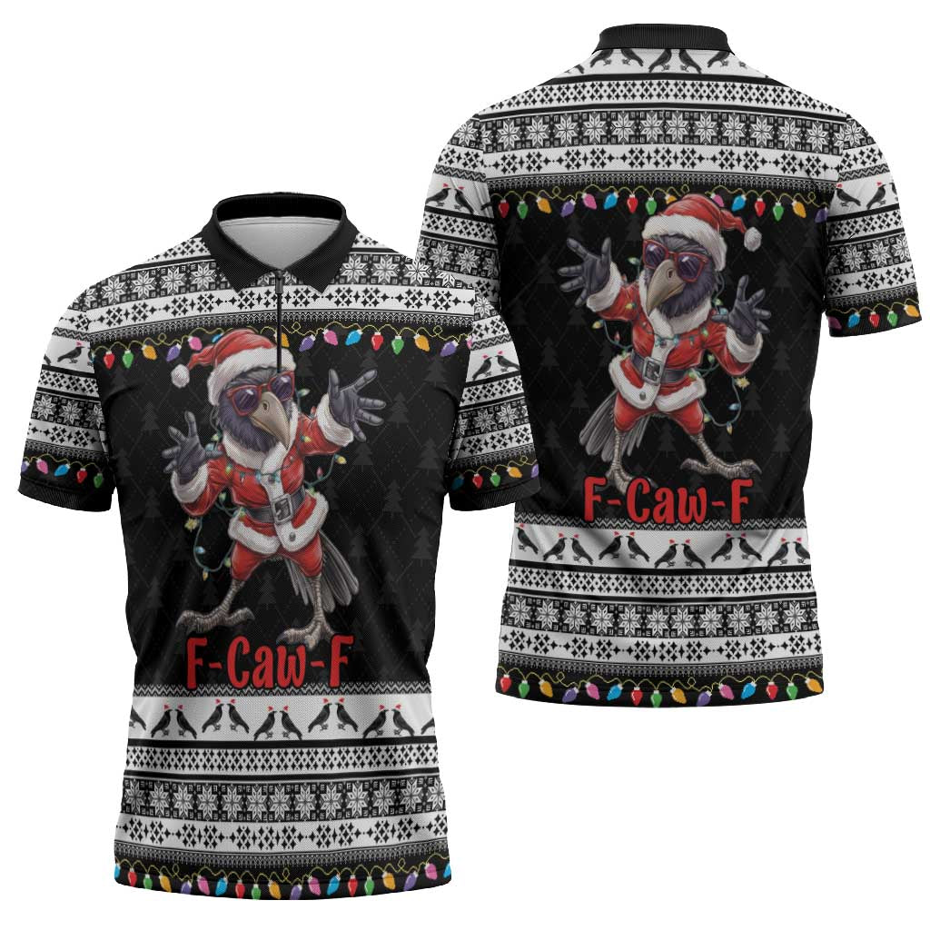 F Caw F Raven Christmas Zipper Polo Shirt Funny Santa Crow - Wonder Print Shop