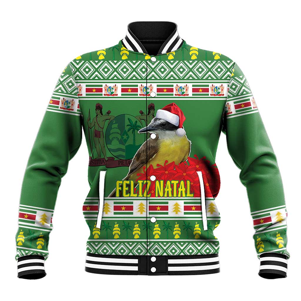 Suriname Christmas Baseball Jacket Lesser Kiskadee With White Jungle Geranium - Wonder Print Shop