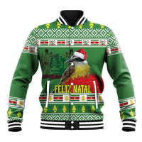Suriname Christmas Baseball Jacket Lesser Kiskadee With White Jungle Geranium - Wonder Print Shop