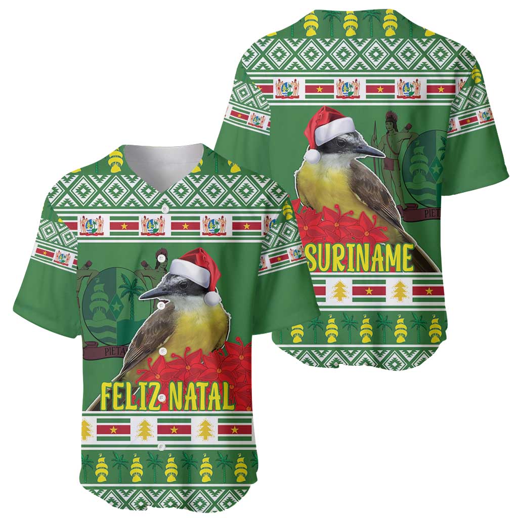 Suriname Christmas Baseball Jersey Lesser Kiskadee With White Jungle Geranium - Wonder Print Shop