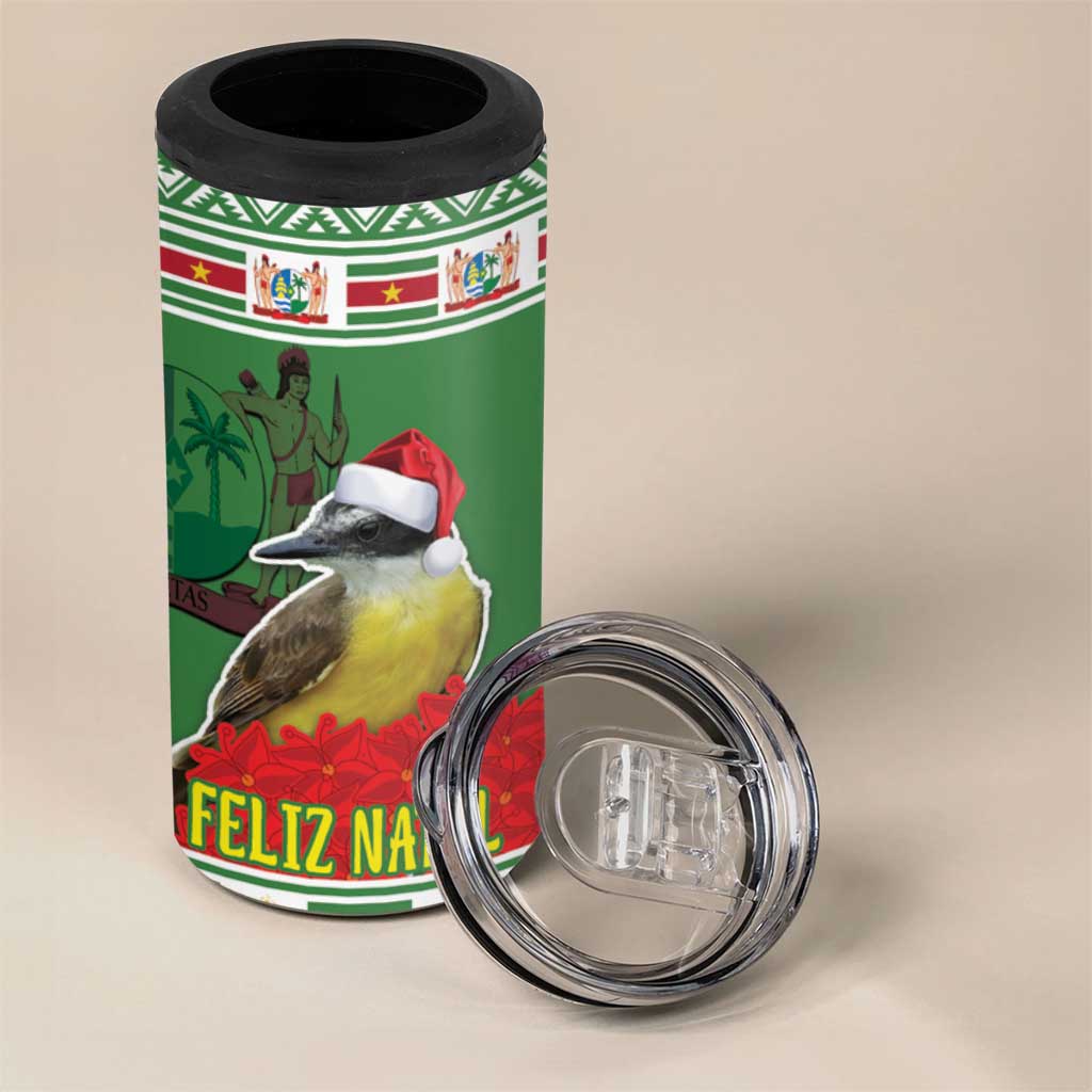 Suriname Christmas 4 in 1 Can Cooler Tumbler Lesser Kiskadee With White Jungle Geranium - Wonder Print Shop