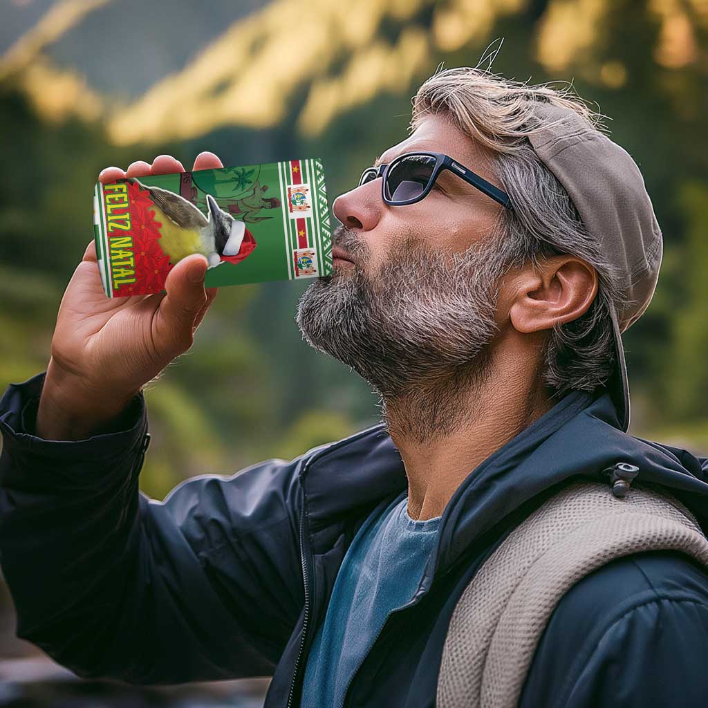 Suriname Christmas 4 in 1 Can Cooler Tumbler Lesser Kiskadee With White Jungle Geranium - Wonder Print Shop