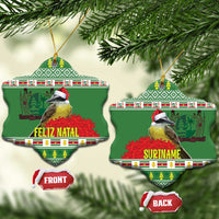 Suriname Christmas Ceramic Ornament Lesser Kiskadee With White Jungle Geranium - Wonder Print Shop
