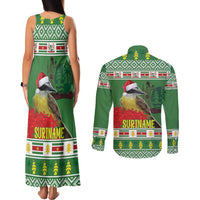 Suriname Christmas Couples Matching Tank Maxi Dress and Long Sleeve Button Shirt Lesser Kiskadee With White Jungle Geranium - Wonder Print Shop