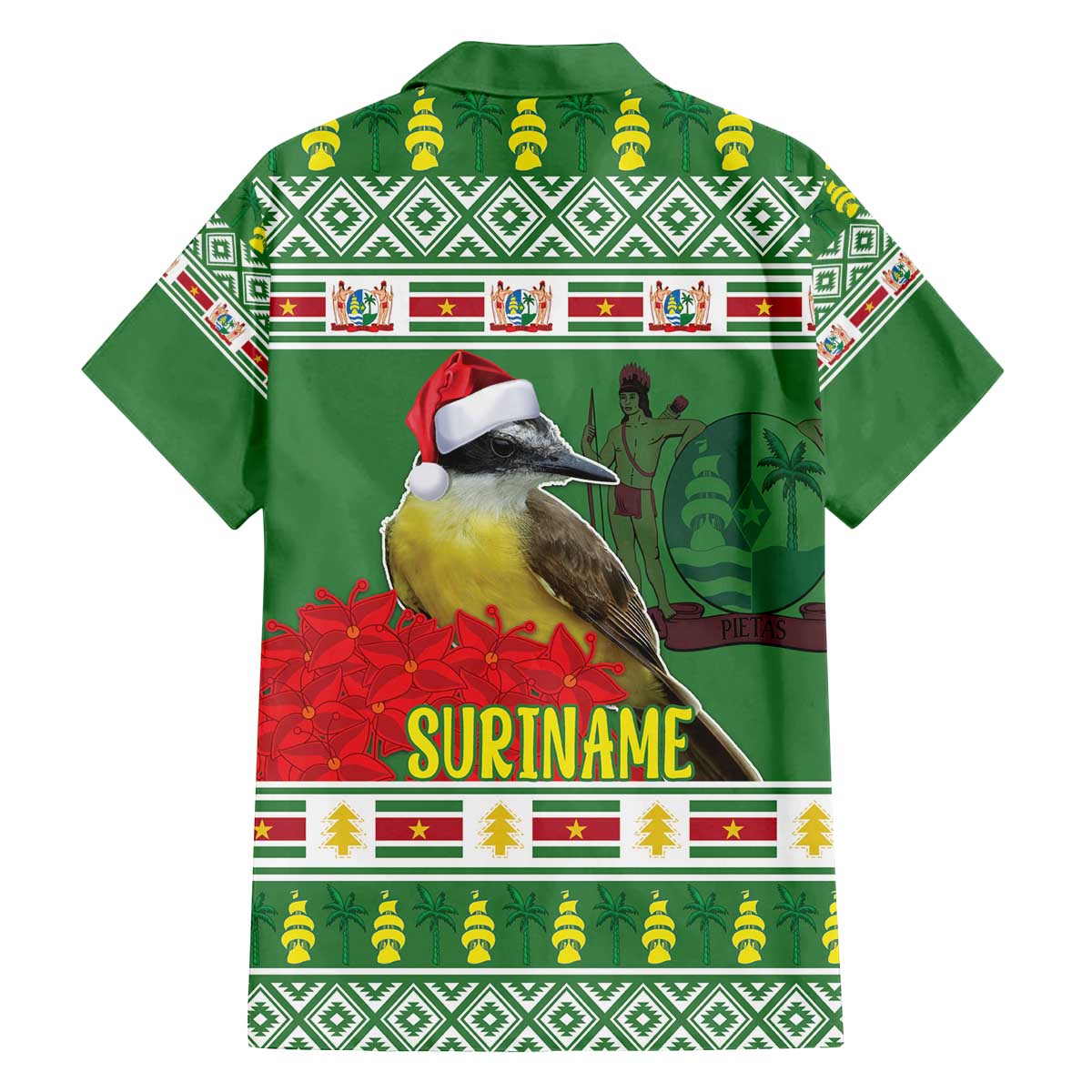 Suriname Christmas Family Matching Off The Shoulder Long Sleeve Dress and Hawaiian Shirt Lesser Kiskadee With White Jungle Geranium - Wonder Print Shop