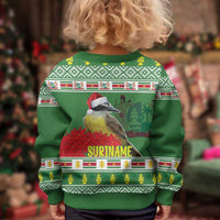 Suriname Christmas Kid Ugly Christmas Sweater Lesser Kiskadee With White Jungle Geranium - Wonder Print Shop