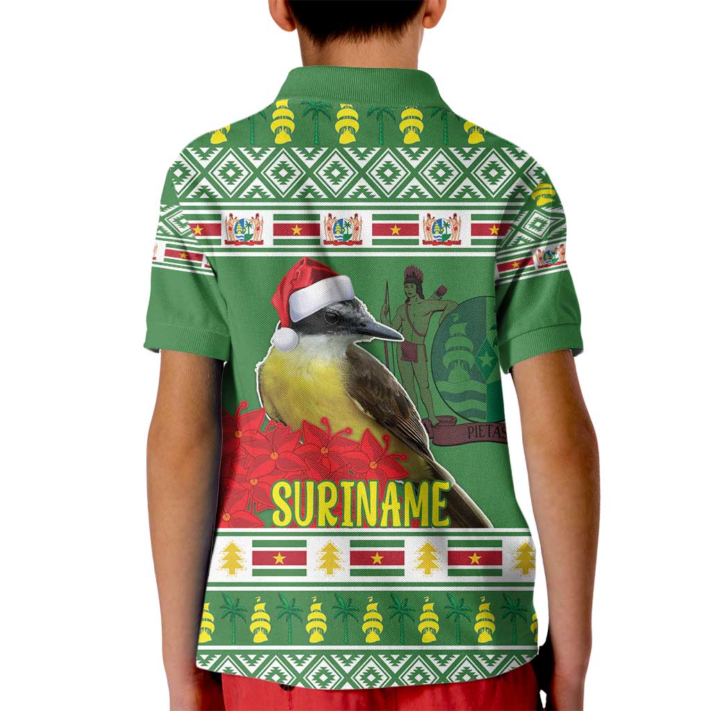 Suriname Christmas Kid Polo Shirt Lesser Kiskadee With White Jungle Geranium - Wonder Print Shop