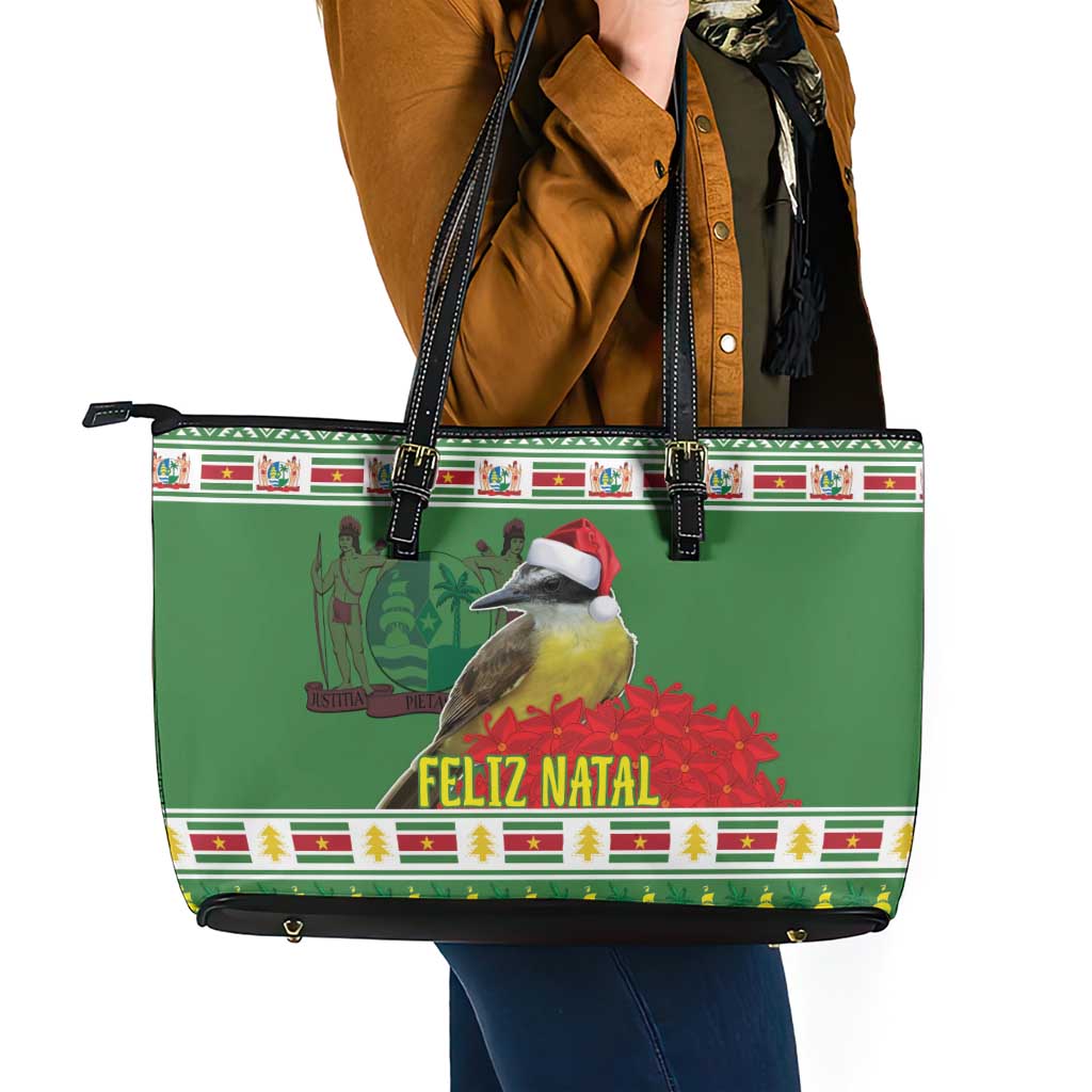 Suriname Christmas Leather Tote Bag Lesser Kiskadee With White Jungle Geranium - Wonder Print Shop