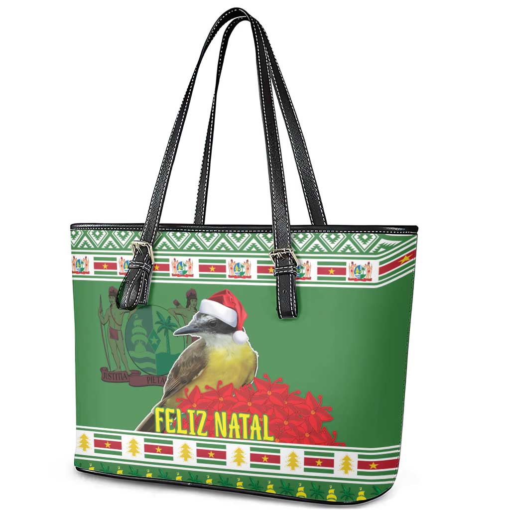 Suriname Christmas Leather Tote Bag Lesser Kiskadee With White Jungle Geranium - Wonder Print Shop
