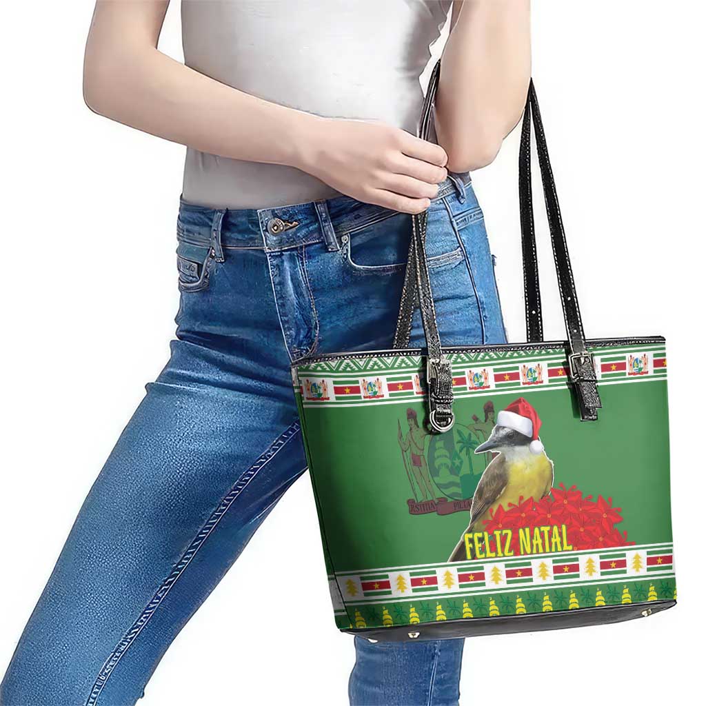 Suriname Christmas Leather Tote Bag Lesser Kiskadee With White Jungle Geranium - Wonder Print Shop