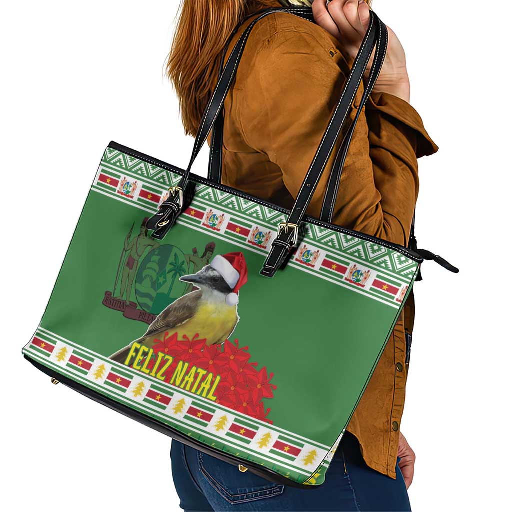 Suriname Christmas Leather Tote Bag Lesser Kiskadee With White Jungle Geranium - Wonder Print Shop
