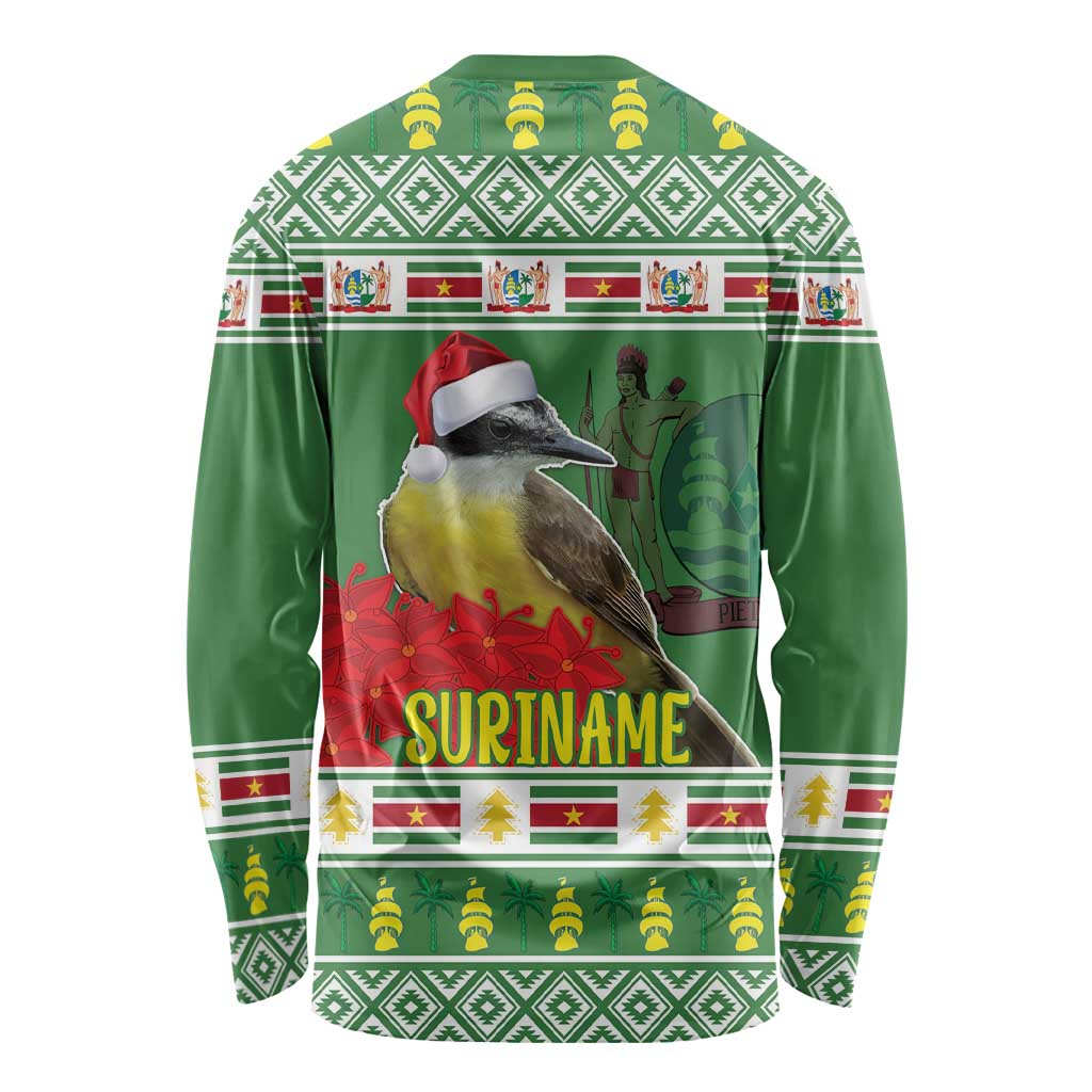Suriname Christmas Long Sleeve Shirt Lesser Kiskadee With White Jungle Geranium - Wonder Print Shop