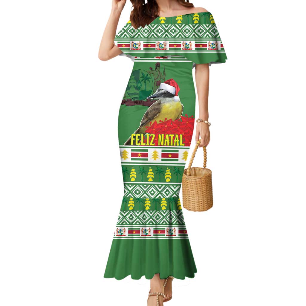 Suriname Christmas Mermaid Dress Lesser Kiskadee With White Jungle Geranium - Wonder Print Shop