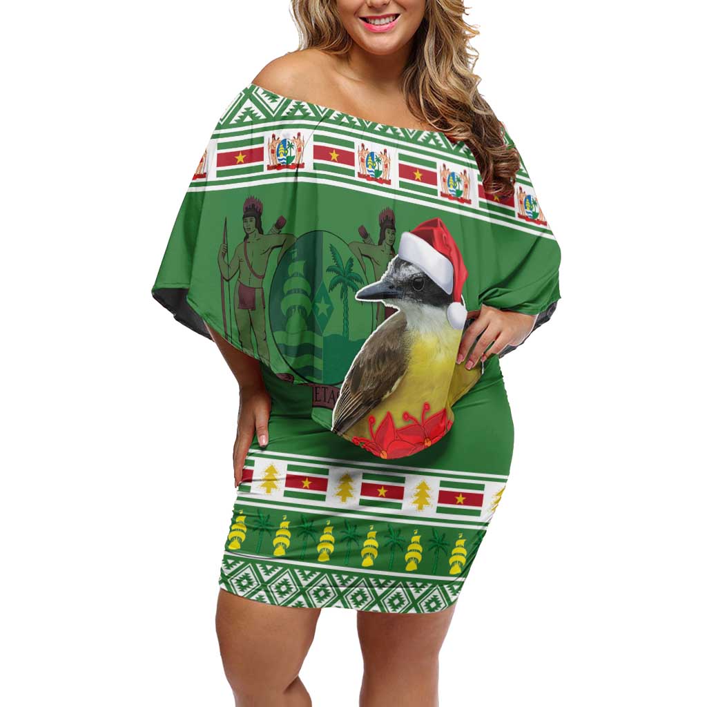 Suriname Christmas Off Shoulder Short Dress Lesser Kiskadee With White Jungle Geranium - Wonder Print Shop