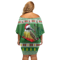 Suriname Christmas Off Shoulder Short Dress Lesser Kiskadee With White Jungle Geranium - Wonder Print Shop