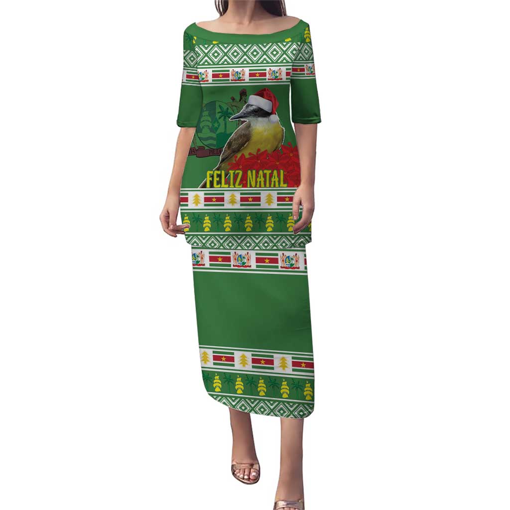 Suriname Christmas Puletasi Lesser Kiskadee With White Jungle Geranium - Wonder Print Shop