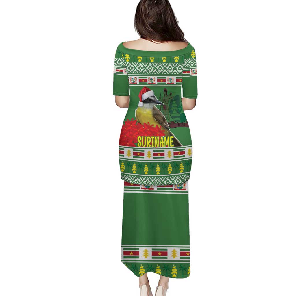 Suriname Christmas Puletasi Lesser Kiskadee With White Jungle Geranium - Wonder Print Shop