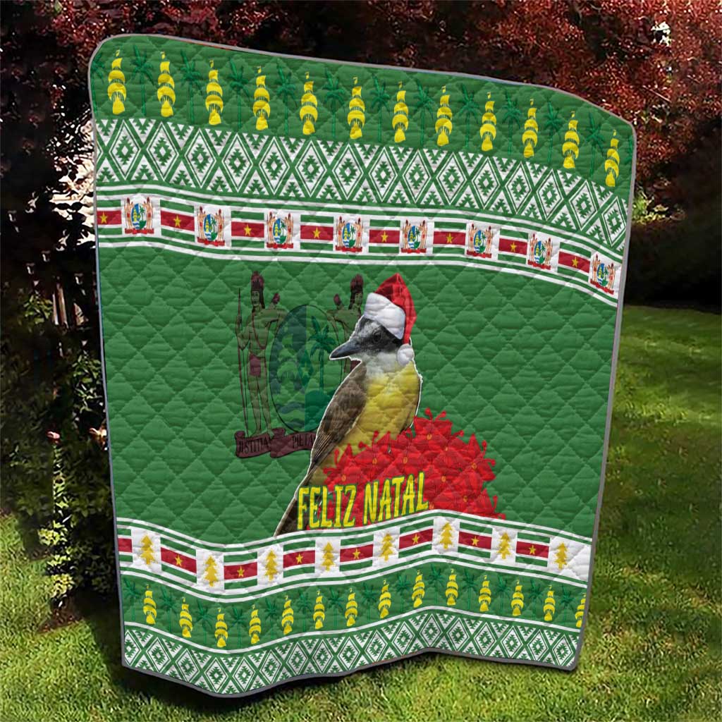 Suriname Christmas Quilt Lesser Kiskadee With White Jungle Geranium - Wonder Print Shop