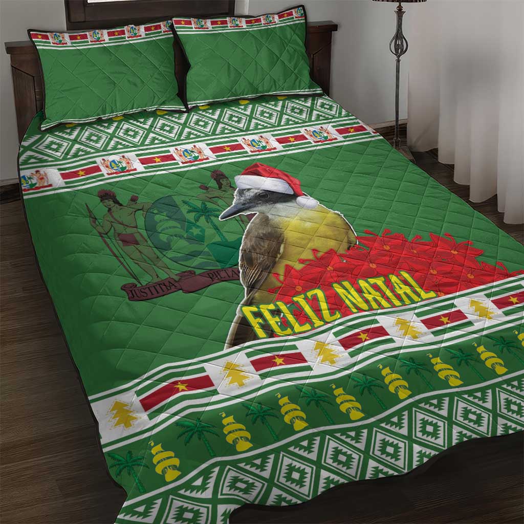 Suriname Christmas Quilt Bed Set Lesser Kiskadee With White Jungle Geranium - Wonder Print Shop