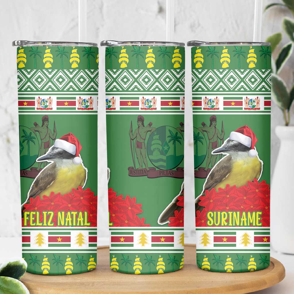 Suriname Christmas Skinny Tumbler Lesser Kiskadee With White Jungle Geranium - Wonder Print Shop
