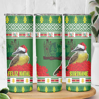 Suriname Christmas Skinny Tumbler Lesser Kiskadee With White Jungle Geranium - Wonder Print Shop