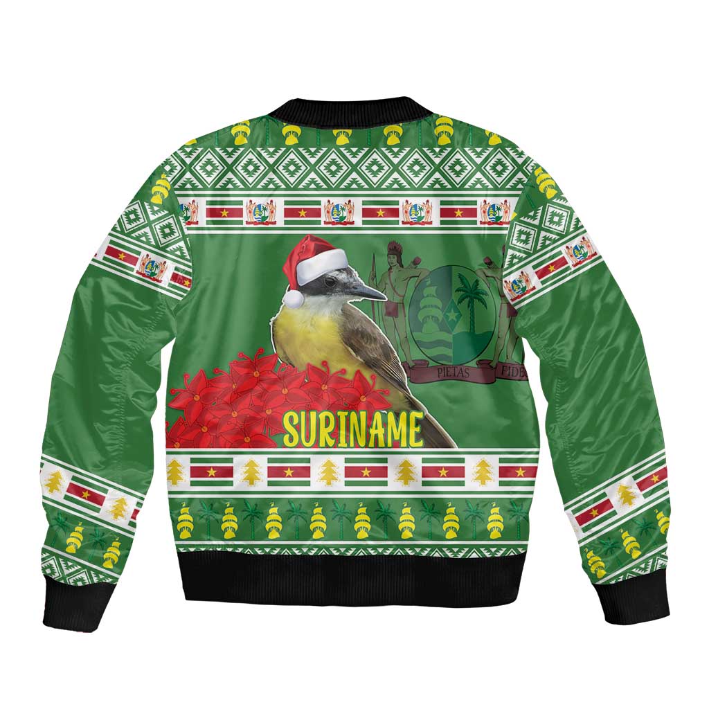 Suriname Christmas Sleeve Zip Bomber Jacket Lesser Kiskadee With White Jungle Geranium - Wonder Print Shop