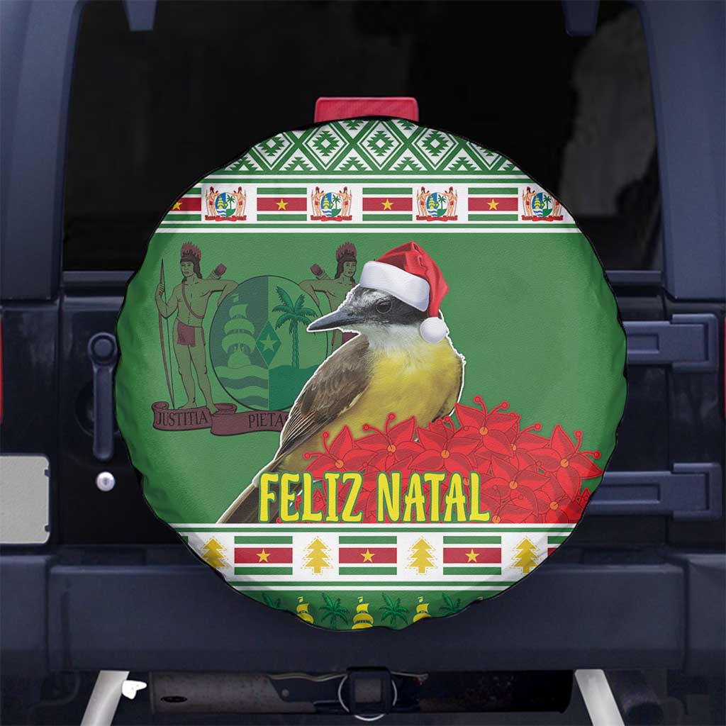 Suriname Christmas Spare Tire Cover Lesser Kiskadee With White Jungle Geranium - Wonder Print Shop