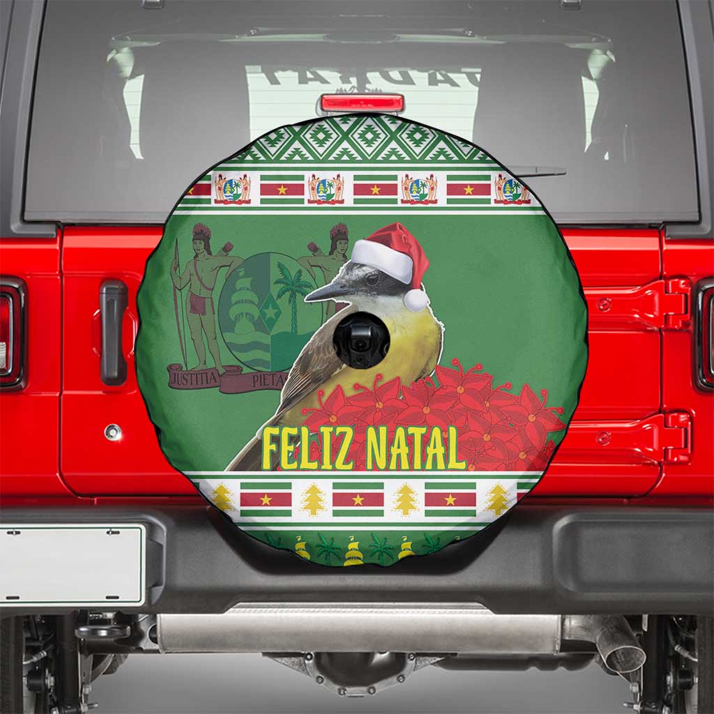Suriname Christmas Spare Tire Cover Lesser Kiskadee With White Jungle Geranium - Wonder Print Shop