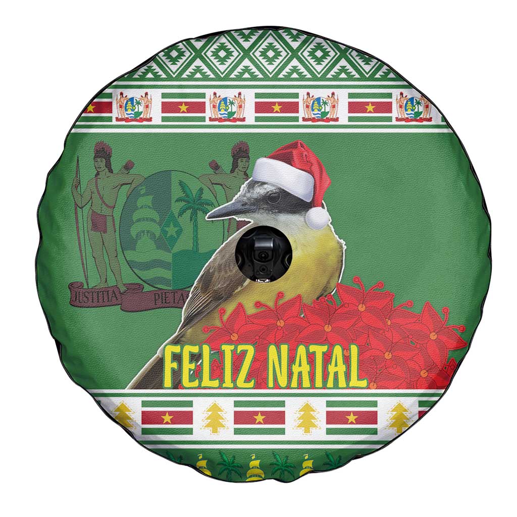 Suriname Christmas Spare Tire Cover Lesser Kiskadee With White Jungle Geranium - Wonder Print Shop