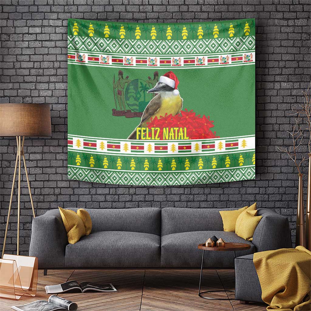 Suriname Christmas Tapestry Lesser Kiskadee With White Jungle Geranium - Wonder Print Shop