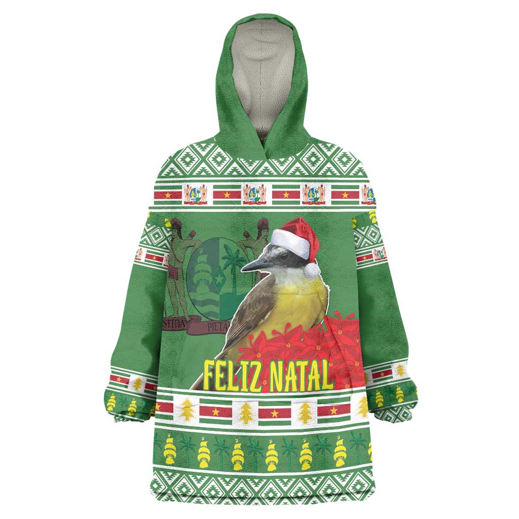 Suriname Christmas Wearable Blanket Hoodie Lesser Kiskadee With White Jungle Geranium - Wonder Print Shop