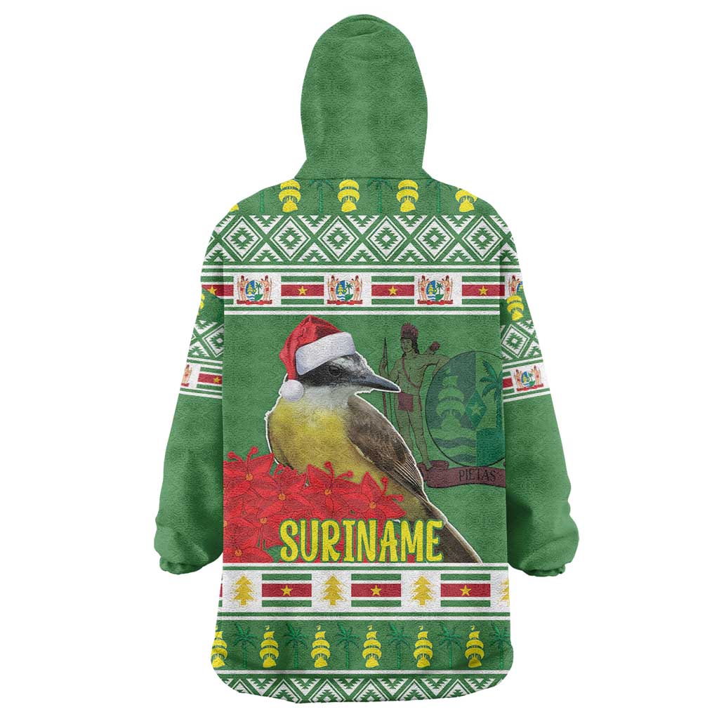 Suriname Christmas Wearable Blanket Hoodie Lesser Kiskadee With White Jungle Geranium - Wonder Print Shop