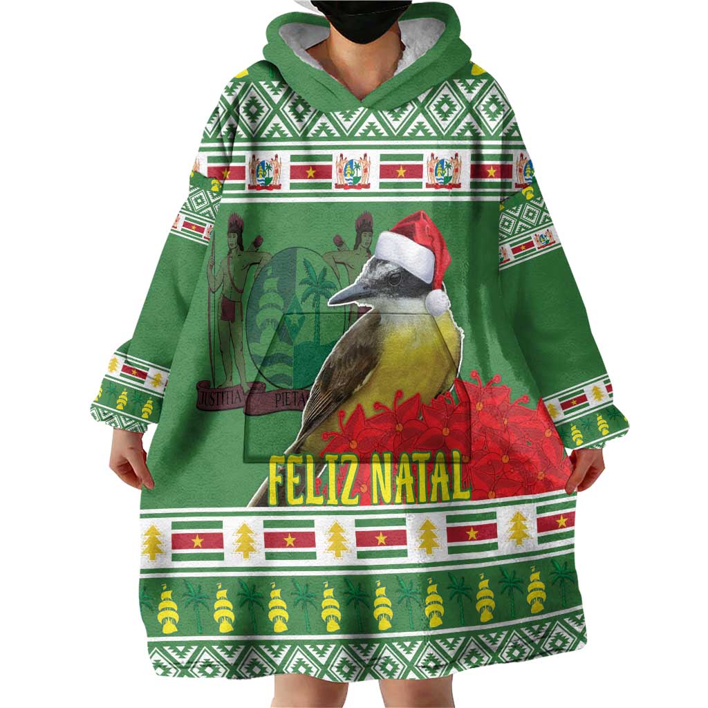 Suriname Christmas Wearable Blanket Hoodie Lesser Kiskadee With White Jungle Geranium - Wonder Print Shop