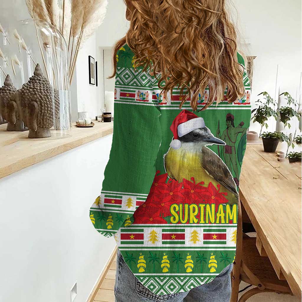 Suriname Christmas Women Casual Shirt Lesser Kiskadee With White Jungle Geranium - Wonder Print Shop