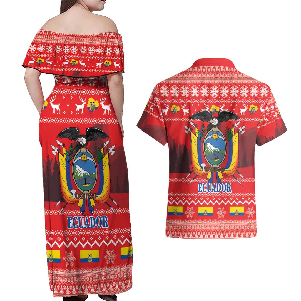 Ecuador Andean Condor Christmas Couples Matching Off Shoulder Maxi Dress and Hawaiian Shirt Dios Patria y Libertad - Wonder Print Shop