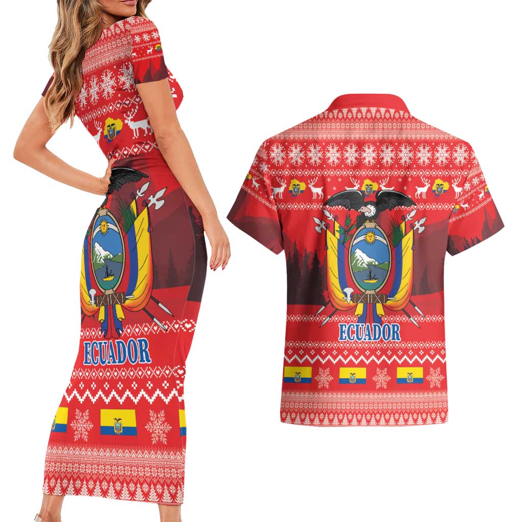 Ecuador Andean Condor Christmas Couples Matching Short Sleeve Bodycon Dress and Hawaiian Shirt Dios Patria y Libertad - Wonder Print Shop