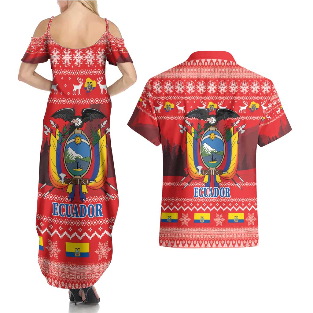 Ecuador Andean Condor Christmas Couples Matching Summer Maxi Dress and Hawaiian Shirt Dios Patria y Libertad - Wonder Print Shop