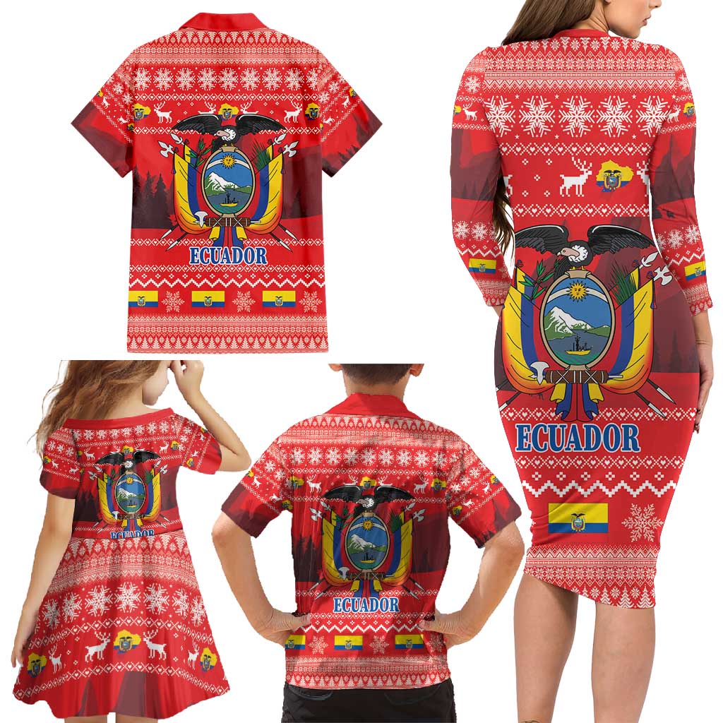 Ecuador Andean Condor Christmas Family Matching Long Sleeve Bodycon Dress and Hawaiian Shirt Dios Patria y Libertad - Wonder Print Shop