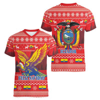 Ecuador Andean Condor Christmas Women V-Neck T-Shirt Dios Patria y Libertad - Wonder Print Shop