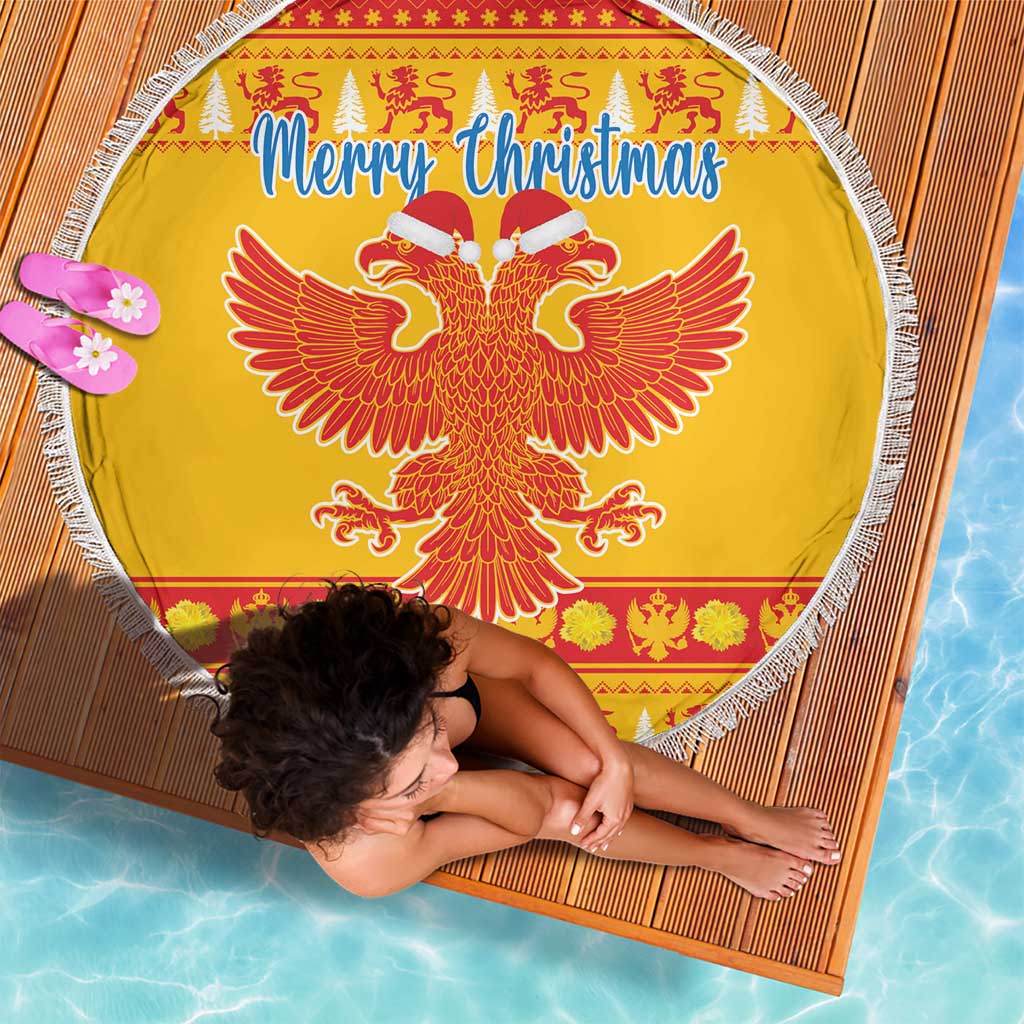 Montenegro Christmas Beach Blanket Double-headed Eagle With Christmas Pattern - Wonder Print Shop